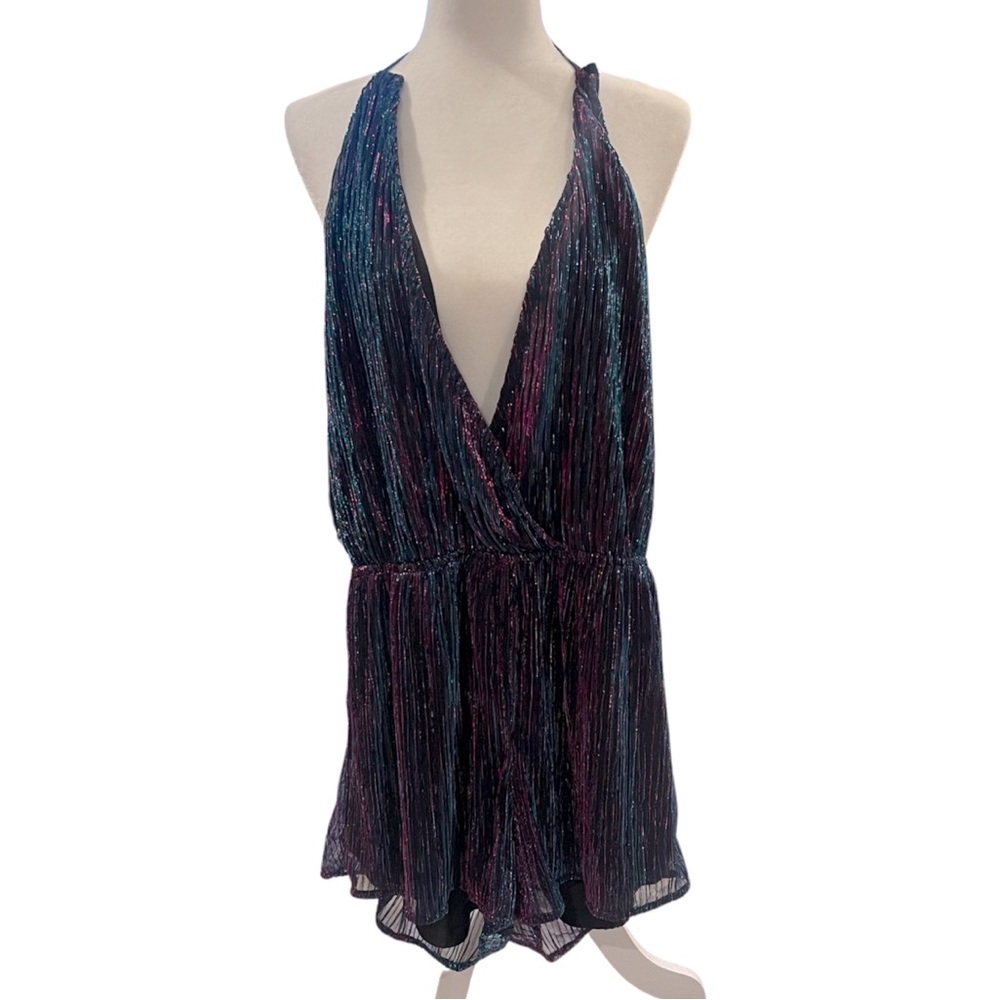Metallic, backless, night out, or NYE romper from LuLus. Never worn